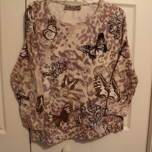 Jane Ashley Tan 3/4 Sleeve Butterfly T Shirt XL